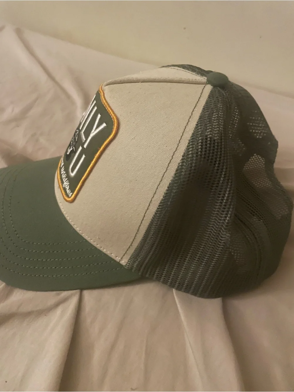 ONLY YOU Green and Cream Trucker Cap